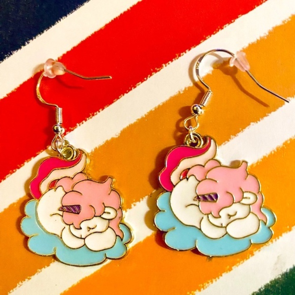 NWT - Pastel Colorful Unicorn Sleeping on a cloud single sided dangle earrings